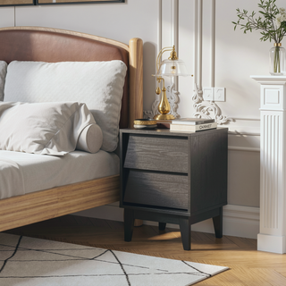 Sunvega Vintage-Style Bevel Design MDF Nightstand with Hidden Drawer Pulls