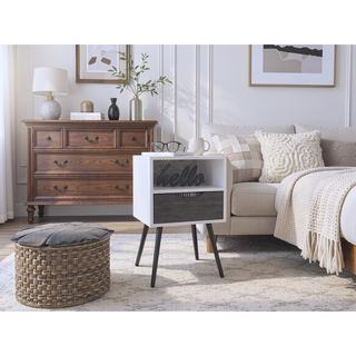 Sunvega Smokey Oak and White Nightstand with 1 Drawer and Shelf