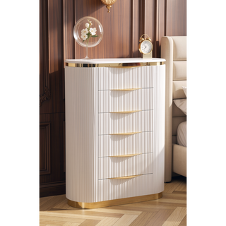 Sunvega White and Gold Detailed Chest with 6 Spacious Drawers for Bedroom