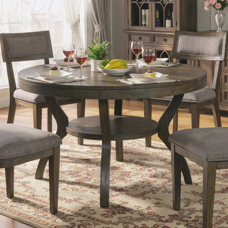 Sunvega Rustic Grey Solid Wood Round Dining Table with Open Shelf Storage