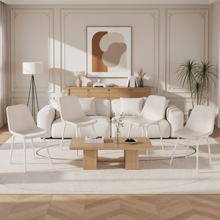 Sunvega Modern Linen Padded Dining Chairs with Sturdy White Metal Legs