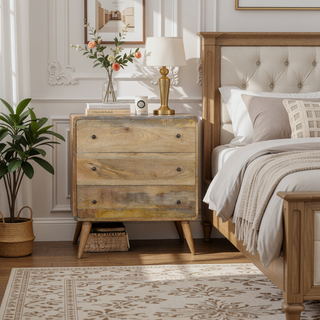 Sunvega Curved Oak-ish 3-Drawer Chest with Nordic Legs in Light Brown