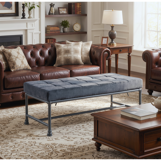 Sunvega Brantley Gray Velvet Upholstered Bench with Memory Foam Cushion