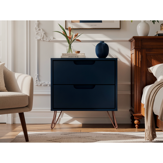 Sunvega Mid-Century Modern Nightstand with Spacious Drawers and Metal Legs