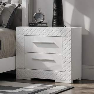 Sunvega White High Gloss Nightstand with Metal Side Glide and 2 Drawers