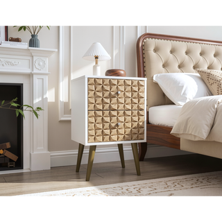 Sunvega Modern White and Brown Nightstand with 2 Drawers for Bedroom