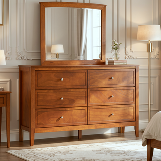 Sunvega Fully Assembled 6 Drawer Dresser with French Dovetail Wood Veneer Finish