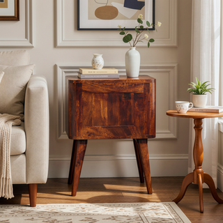 Sunvega Bera Chestnut Bedside Table with 2 Drawers and Nordic Legs