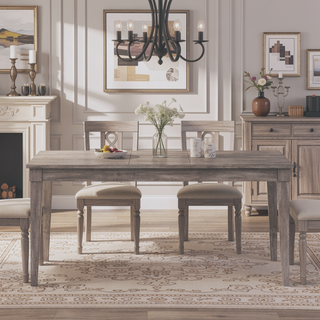 Sunvega Rustic Gray Dining Table with Two Storage Drawers and Leaf