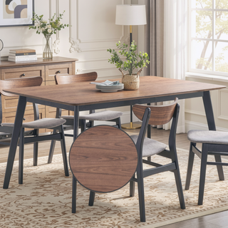 Sunvega Rectangular Walnut Finish Dining Table with Wooden Top and Legs