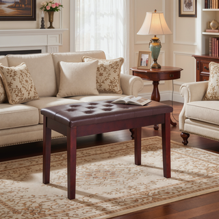 Sunvega Traditional Country Style Faux Leather Tufted Piano Bench for Two