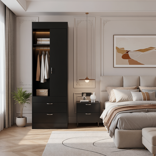 Sunvega Double Door Armoire with Two Drawers and Integrated Hanging Rod