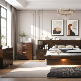 Sunvega Six Drawer Dresser in Rich Cappuccino Finish with Silver Handles