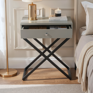 Sunvega Koda Taupe Wooden End Side Table with Glass Top and Drawer