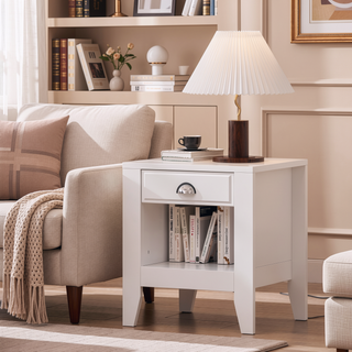 Sunvega Modern Mid Century Nightstand with Drawer and Open Storage Shelf