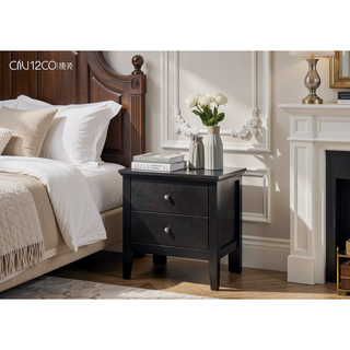 Sunvega Stylish Transitional Black Nightstand with Two Spacious Drawers for Small Spaces