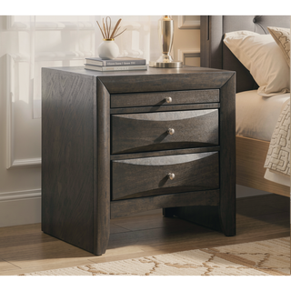 Sunvega Contemporary 2 Drawer Nightstand End Table with Jewelry Tray in Brown Finish