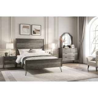 Sunvega Modern Nightstand with Three-Tone Gray Finish and Brushed Metal Legs