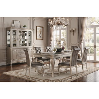 Sunvega Silver Finish Wood Dining Table with Separate Extension Leaf for 6 Seats