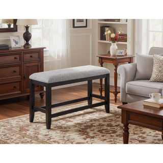 Sunvega Transitional White Finish Upholstered Counter-Height Dining Bench with Linen Look Fabric