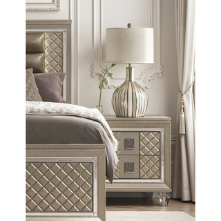 Sunvega Glamorous Champagne Finish Nightstand with 2 Dovetail Drawers and Beveled Mirror Trim
