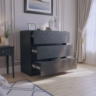 Sunvega White Three Drawer Dresser with Pull Out Mechanism and Metal Rails