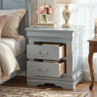 Sunvega Classic Traditional Black Finish 2-Drawers Nightstand with Metal Handle