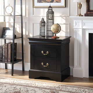Sunvega Black Nightstand with Two Dovetail Drawers and Metal Handles