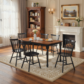 Sunvega Traditional Cottage Modern Farmhouse Rectangular Dining Table with Walnut Top