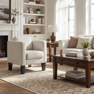 Sunvega Vanilla Fabric Upholstered Accent Bench with Foam-Padded Seat and Armrests