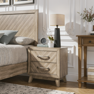 Sunvega Antique Gray 2-Drawer Nightstand with Metal Accents for Bedroom Storage