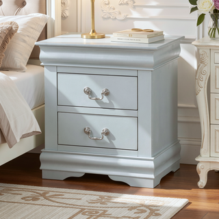Sunvega Platinum Finish Nightstand with Nickel Handle and Smooth Glide Drawer