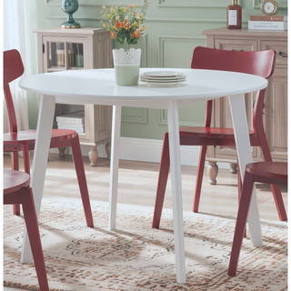 Sunvega Modern Round White Dining Table with Angled Wood Legs