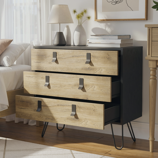 Sunvega Modern Hairpin Leg Dresser with Three Functional Drawers and Spacious Top