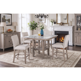 Sunvega Natural Square Transitional Style Marble Finish Bar Table
