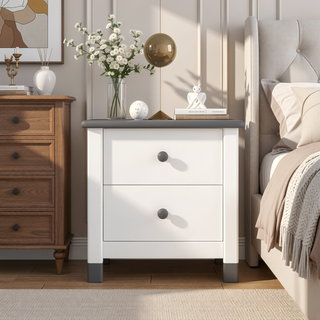 Sunvega Kids Wooden Nightstand with Two Drawers for Bedroom End Table