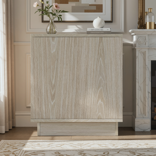 Sunvega Modern Whitewashed Oak Nightstand with Two Push Open Drawers for Bedroom