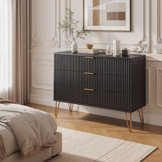 Sunvega Modern Glam Dresser with Gold Metal Handles and Splayed Legs for Bedroom