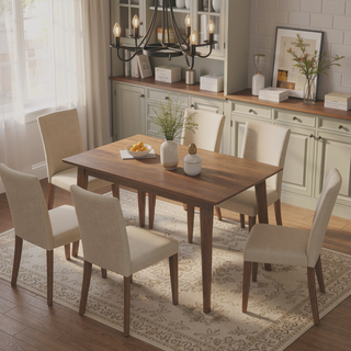 Sunvega Modern Solid Wood Rectangular Dining Kitchen Table 47 Inch Water-Resistant