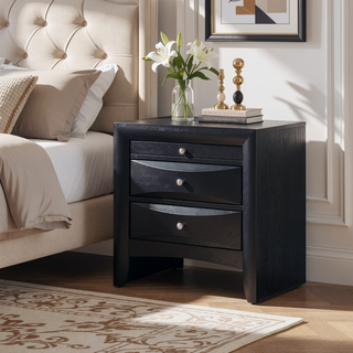 Sunvega Contemporary 2 Drawer Nightstand End Table with Jewelry Tray in Brown Finish