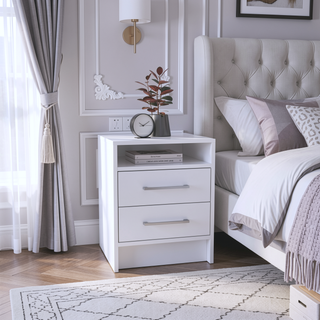 Sunvega Light Gray Nightstand with Two Spacious Drawers and Top Shelf for Bedroom