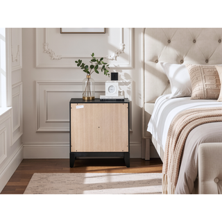 Sunvega White Laminate Nightstand with Wood Grain Detailing and Two Spacious Drawers