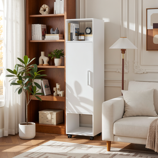 Sunvega Freestanding Wardrobe with Mirror, Shelves, Hanging Rod and Casters for Bedroom