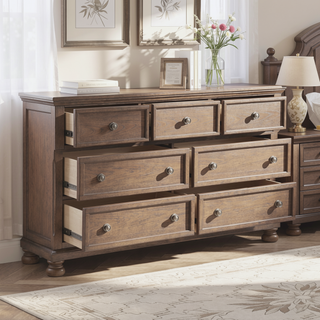 Sunvega Antique Brown Finish Nightstand with Hidden Drawer and Bun Feet