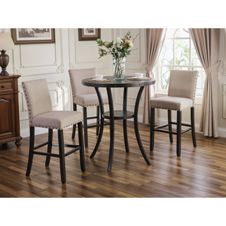 Sunvega 36 Inch Round Espresso Finish Bar Table with Brass Nail Head Trim