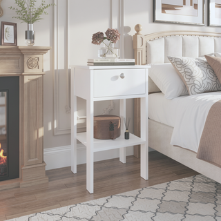 Sunvega White Compact Nightstand with 1 Drawer and Open Shelf