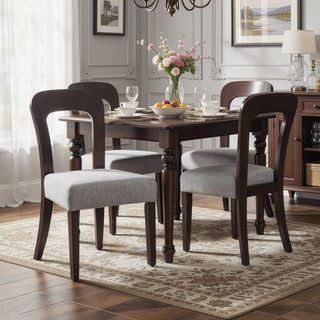 Sunvega Upholstered Dining Chairs Set of 2 with Gray Fabric Seating and Dark Brown Rubber Wood Legs