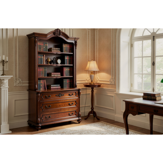 Sunvega Antique Walnut Nightstand with 2 Drawers and Unique Carving Design
