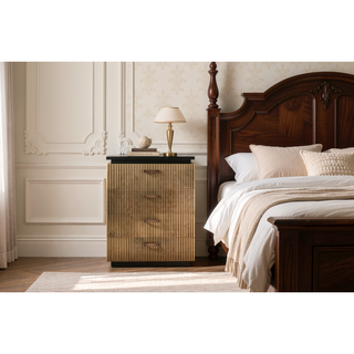 Sunvega Modern Mango Wood Chest with Brass Metal Accents and Five Drawers