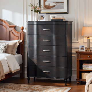 Sunvega Glam Modern Black Nightstand with Curved Front Panels and Turned Wood Leg